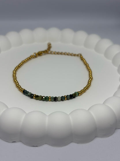 Green and Gold Beaded Bracelet