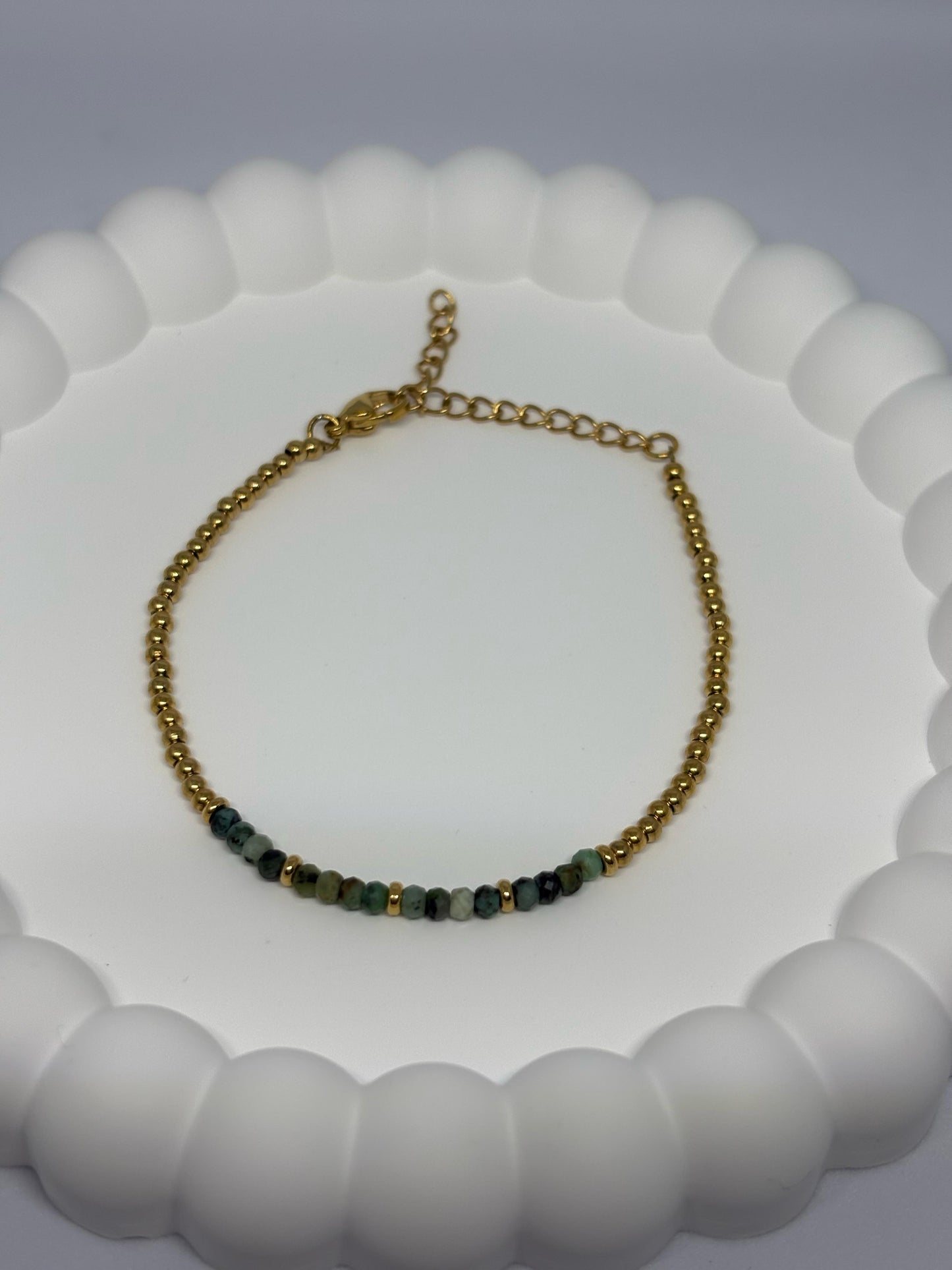 Green and Gold Beaded Bracelet